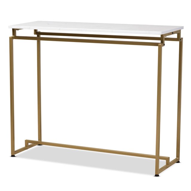 Baxton Studio Renzo Brushed Gold Metal Console Table with Faux Marble in White