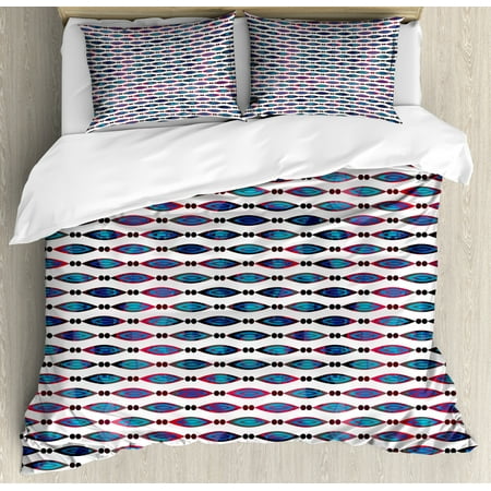 Ethnic Duvet Cover Set Queen Size Retro Boho Oval Forms With