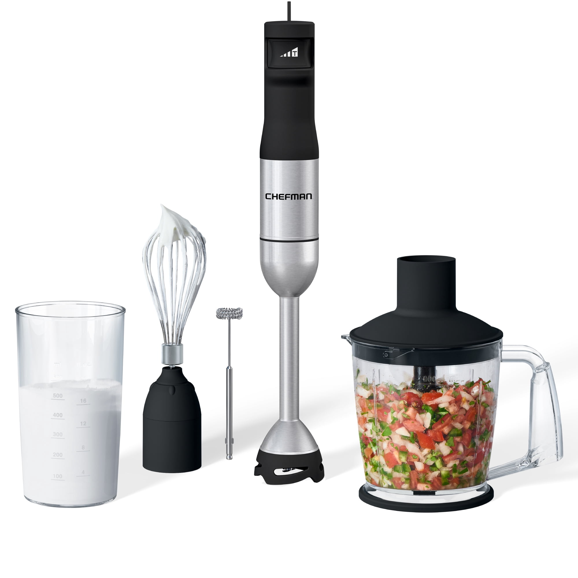 Chefman 4-in-1 Immersion Blender with Food Processor, Whisk & Milk Frother