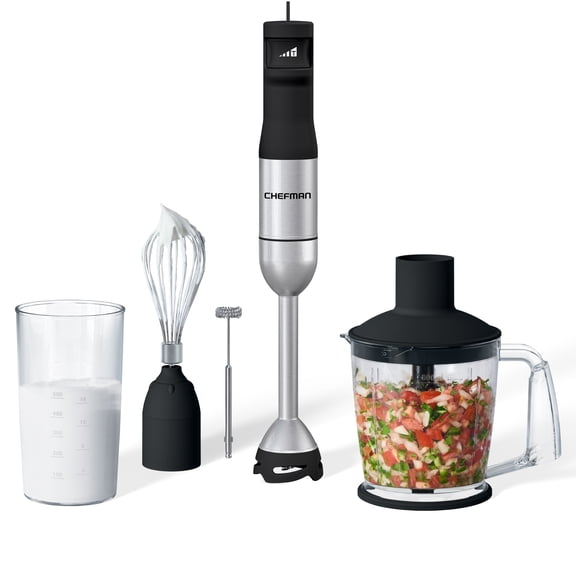 Chefman 4-in-1 Immersion Blender with Food Processor, Whisk & Milk Frother