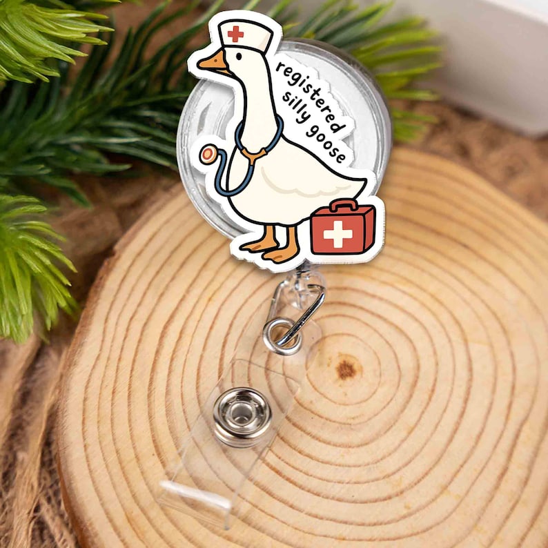 TiniDecor Goose Nurse Badge Reel, Registered Silly Goose Retractable ID Holder, Funny RN Gift