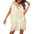 thumbnail image 2 of HOWPAY Cover Ups for Swimwear Women Hollow Out Swimsuit Coverup Short Sleeve Swimwear Summer Crochet Beach Dress Vacation Clothes Beige One Size, 2 of 4