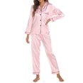 thumbnail image 5 of JGTDBPO Two Piece Pajama Set For Women Long Sleeve Sleepwear Soft Button Down Loungewear Pjs Set Nightwear With Long Pants Silk Satin Long Pajama For Women, 5 of 7