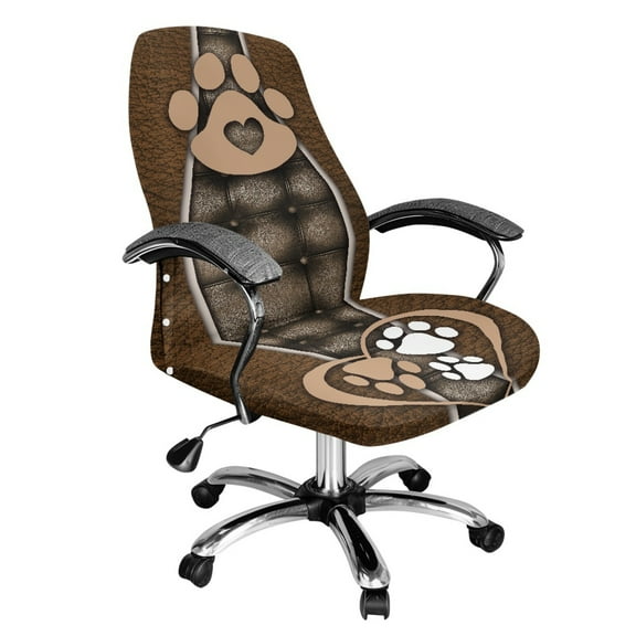 FKELYI Brown Dog Paw Leather Texture Print Anti-Dust Office Chair Cover Stretch Fabric Computer Chair Slipcover for Armchair Swivel Boss Chair Protector for Home Office Decoration, Large