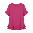 thumbnail image 6 of VBVC Women's Cotton Blend Ruffle Trim Blouse, Ladies' Lightweight Short Sleeve Top, Casual Crew Neck Shirt For Women,Hot Pink,S-2XL, 6 of 6