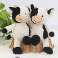thumbnail image 4 of Peluche de vaca en blanco y negro con forma de flor sonriente, muñeco de ternero sentado, concha de cuero, regalo de cumpleaños, muñeca de trapo para niña, 4 of 6