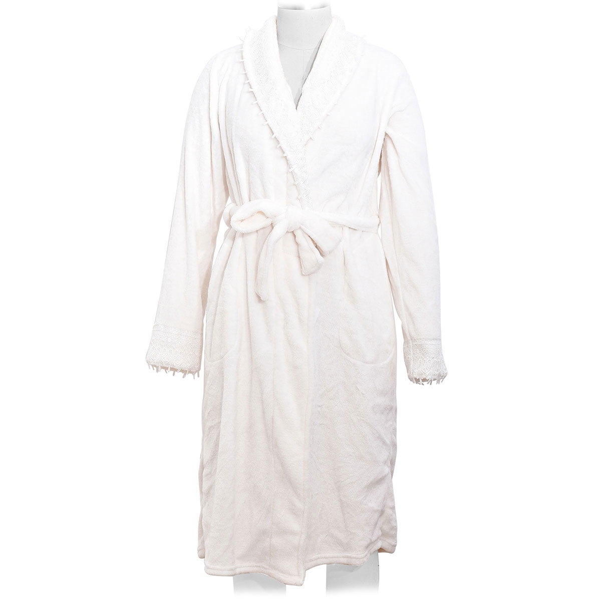 Shop LC Off White Flannel Bath Womens Soft Lounger Bathrobe with Lace