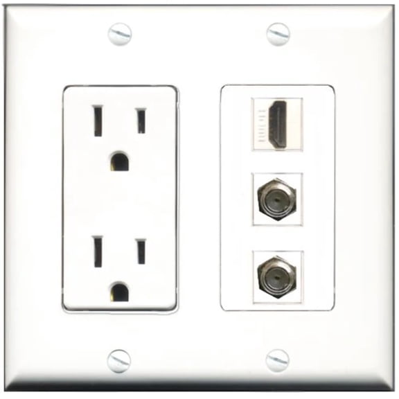 RiteAV - 15 Amp Power Outlet 1 Port HDMI 2 Port Coax Decorative Wall Plate