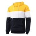 thumbnail image 4 of Penkiiy Mens Patchwork Color Waffle Hooded Sweatshirt Casual Long Sleeve Drawstring Waffle Knit Pullover Hoodies XS Yellow, 4 of 9