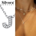 thumbnail image 2 of Silvora mujer plata esterlina inicial collar con chispeante circonita cúbica, letra J colgante collar para niñas adolescentes encanto joyería de cumpleaños, 2 of 8