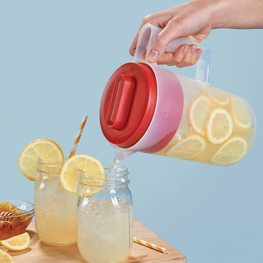 Rubbermaid Plastic Pitcher, Clear/Red, 2 Quart