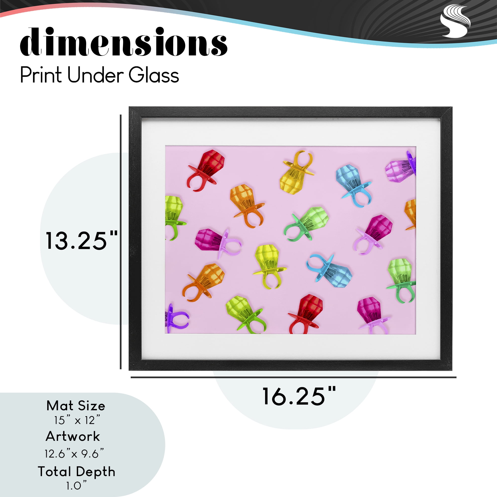 Stupell Industries Candy Gem Ring Party Pattern Black Framed Print Under Glass, design by LISH Creative