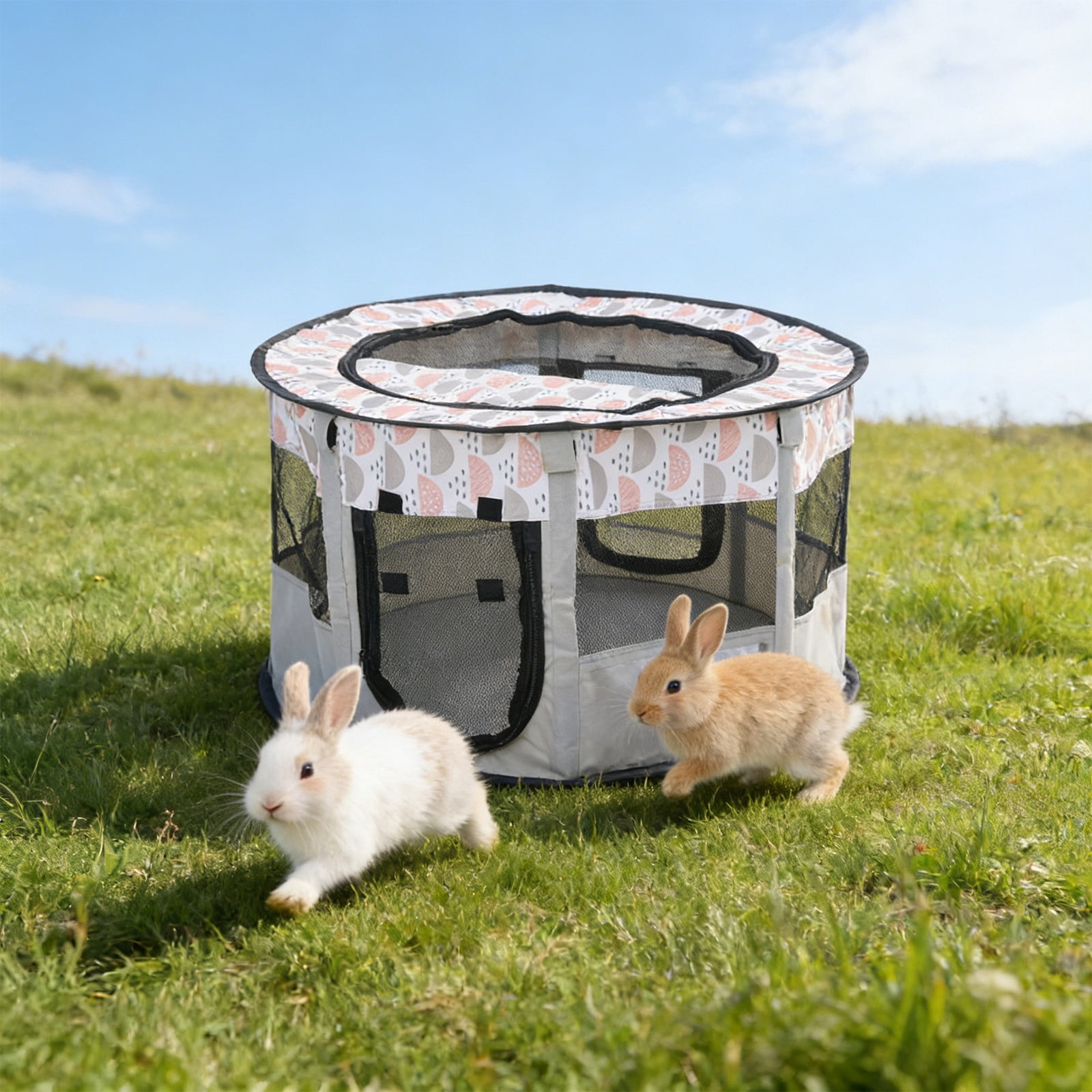 Portable Pet Cat Playpen, Round Cat Cages Indoor Collapsible Dog Crates Tent Kennel Playpen Indoor & Outdoor (Gray)