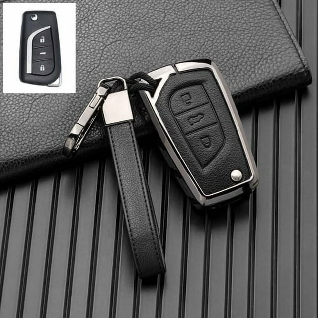 Car Key Fob Cover Case Protector Zinc Alloy Leather Car Smart Remote Key Fob Case Cover For Toyota Camry 2018-up