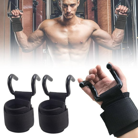 Weight Lifting Hooks Wrist Wraps Power Training Gym Grips Straps for Grip Assist During Deadlifts, Rows, Pulldowns, and Shrugs (1 Pair)