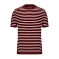 thumbnail image 3 of Camisa Elvqul Hombre Rojo con Estampado de Rayas Manga Corta Casual Cuello Redondo, 3 of 5