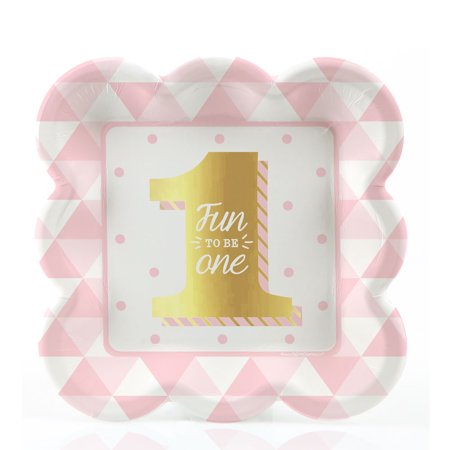 - Fun to be One - 1st Birthday Girl with Gold Foil - Dessert Plates (8 count)