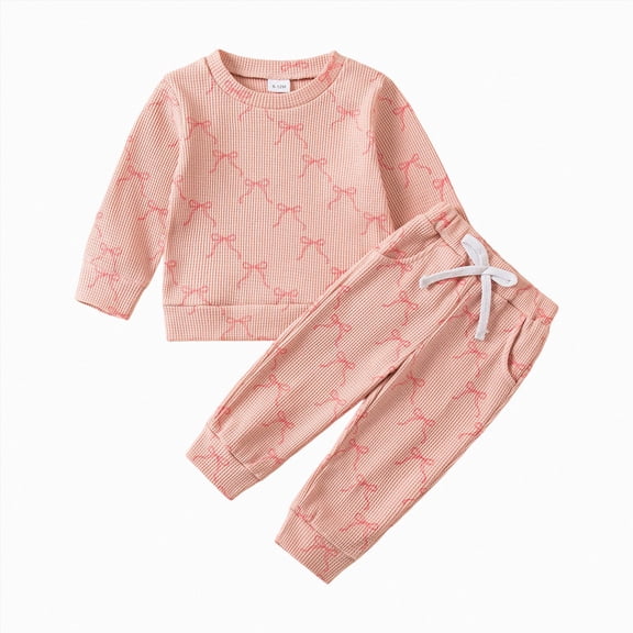 KPOPLK 2 Piece Toddler Baby Girls Clothing Cute Print Long Sleeve Crewneck Knit Shirt Jogger Pant Girls Fall Outfit Set 6 9 12 18Months 2t 3t,Size 12-18 Months