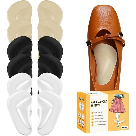 AoVoTo Arch Support Inserts for Women Flat Feet (12 Pieces), Soft Gel Arch Support Insoles for Plantar Fasciitis, Reusable Arch Pads for Foot Pain Relief, One Size Fits Any