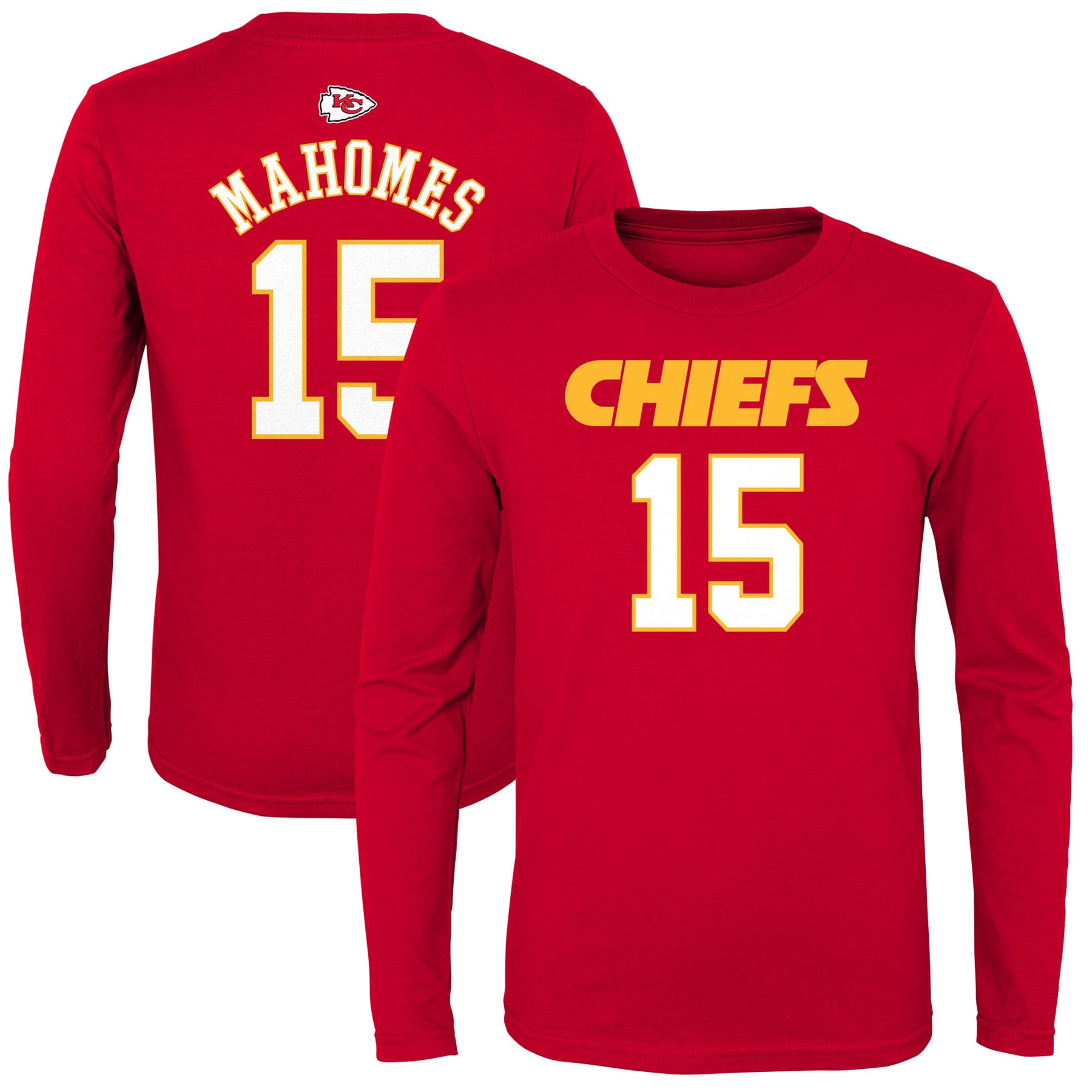Youth Patrick Mahomes Red Kansas City Chiefs Mainliner Name & Number Long Sleeve T-Shirt