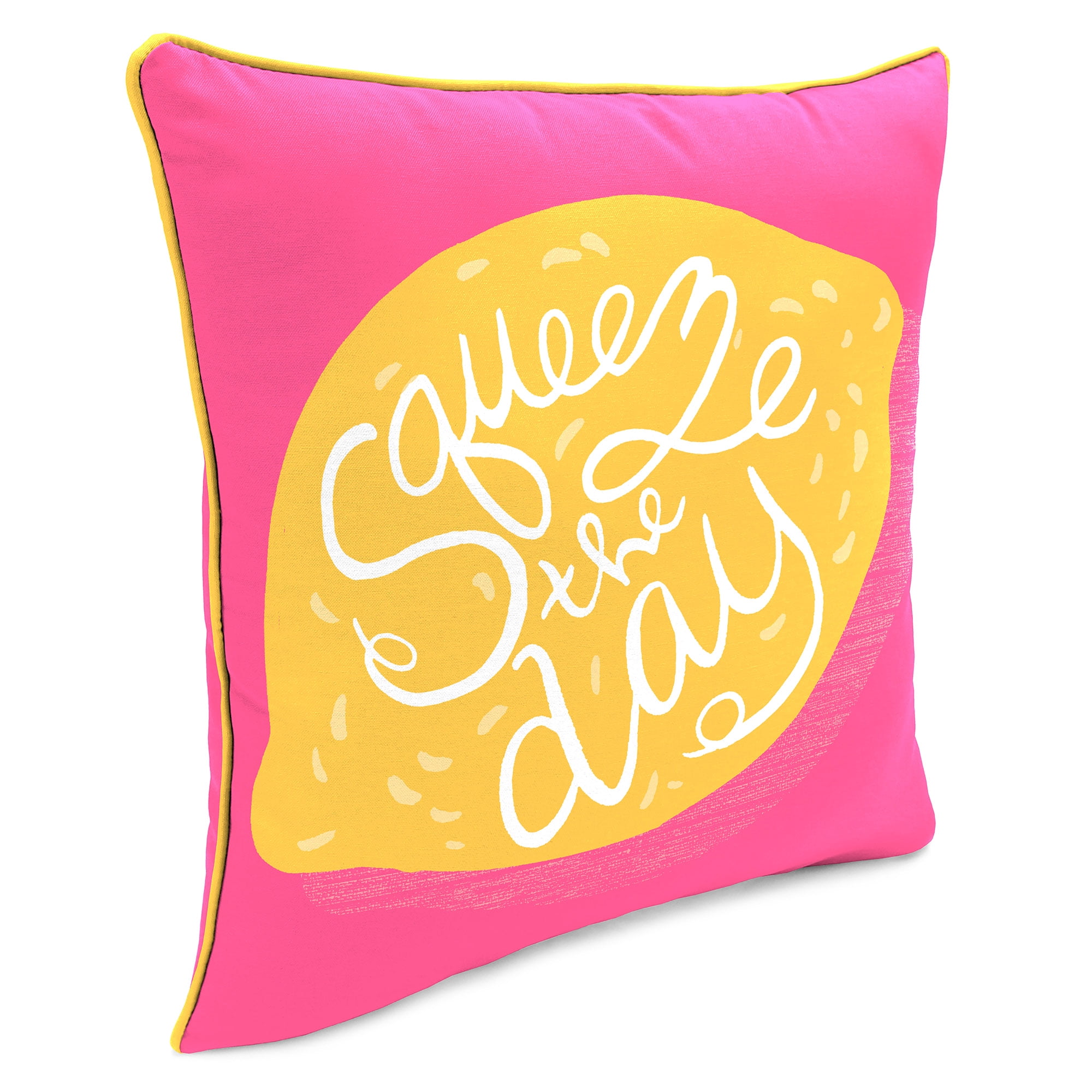 Jordan Manufacturing 16" x 16" Squeeze the Day Coral Novelty Square Outdoor Throw Pillow with Welt