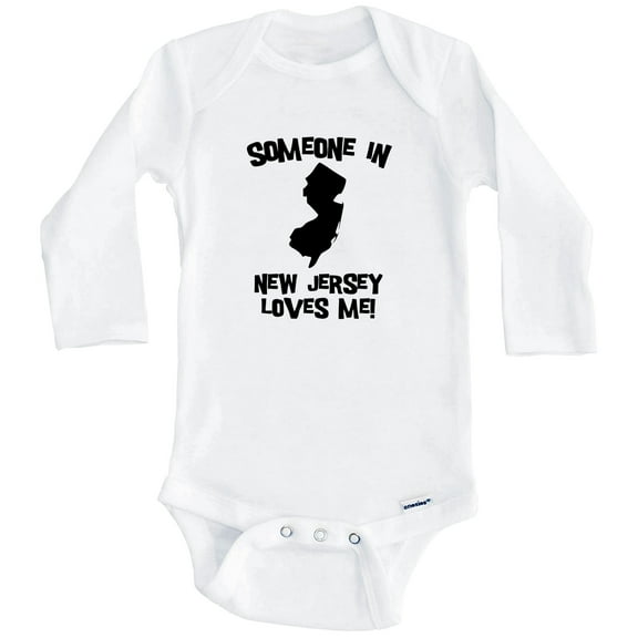 Someone In New Jersey Loves Me State Silhouette Cute One Piece Baby Bodysuit - One Piece Baby Bodysuit (Long Sleeve), 0-3 Months White