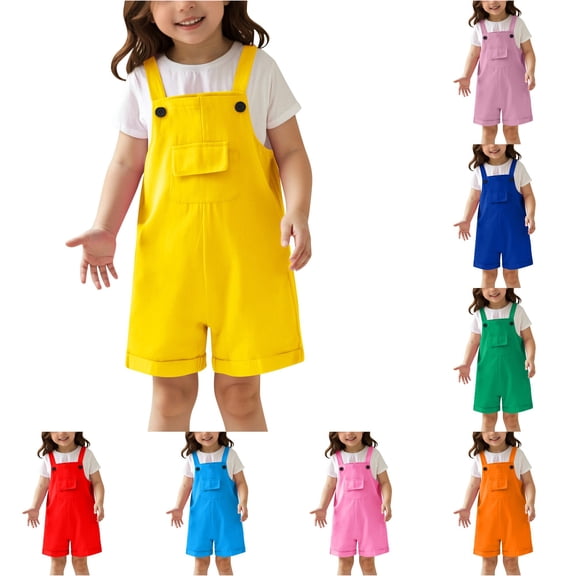Rhuody Girl Onesies Summer Sleeveless Solid Color O Neck Suspenders Jumpsuit 4-5 Years Yellow
