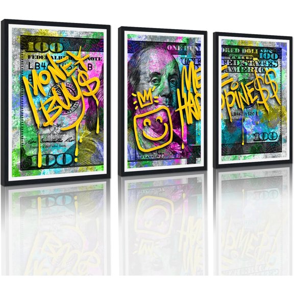 Hieng Dollar Money Canvas Wall Art Decor Vintage 100 Dollar Bill Motivational Poster Painting for Home Decor and Office Living Room Artwork Unframed