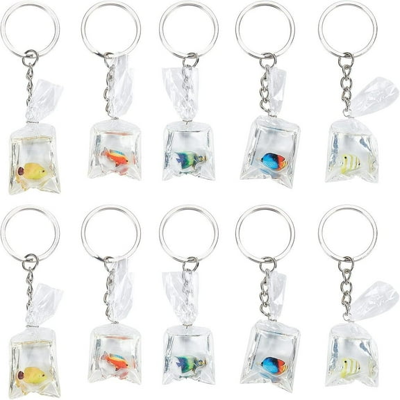 1box 10 sets Resin Keychain 5 colors Resin Fish Pendants 3D Water bag with 10 pcs Iron Split Key Rings for Jewelry Keychain Craft Supplies