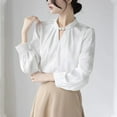 thumbnail image 6 of Uaswgudfs Women Blouses Mock Neck Pleated Solid Long Sleeve Office Shirt Top for Business Attire and Formal Wear White S, 6 of 6