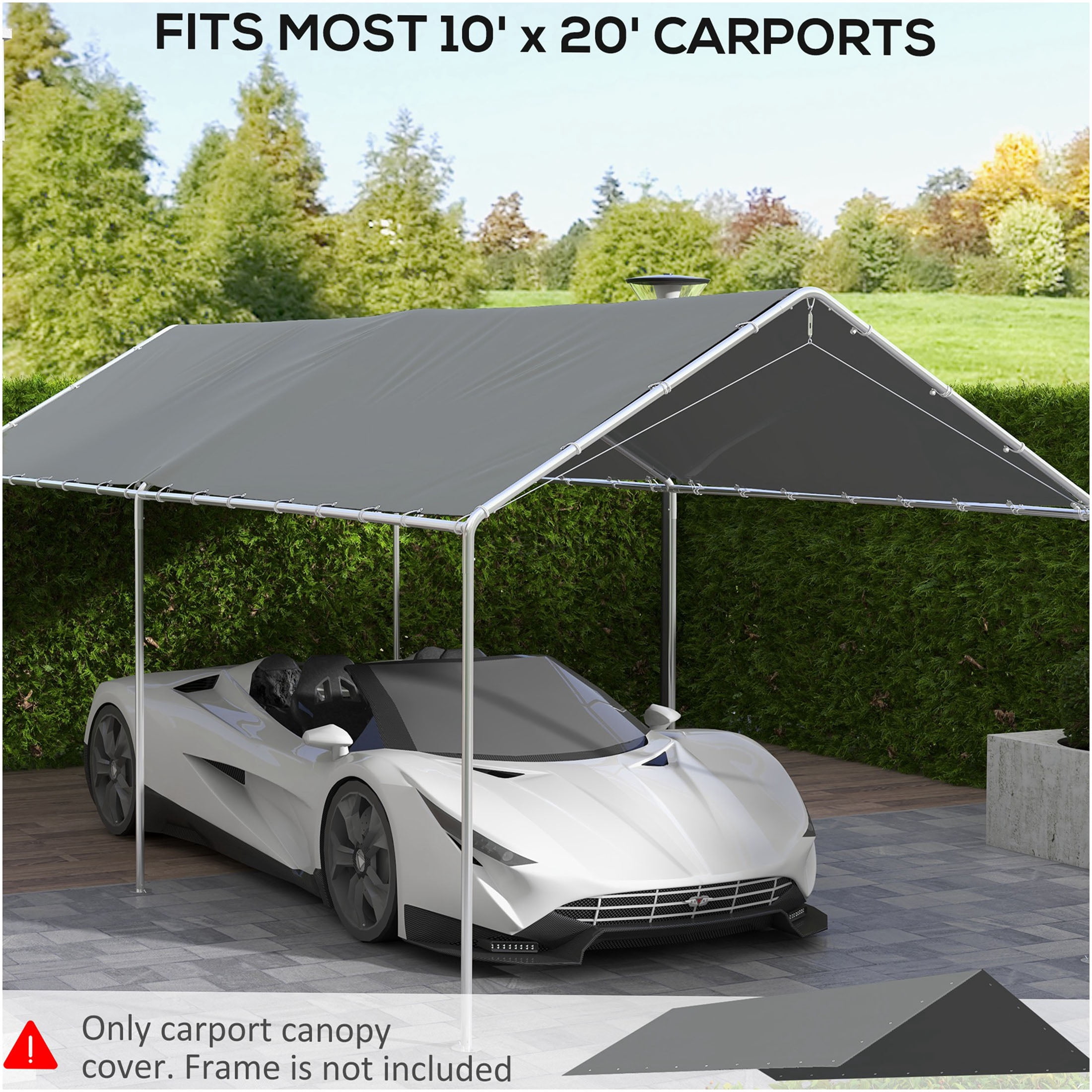JERFIT 10x20 ft Carport Canopy Cover Replacement, UV Protected Waterproof Polyethylene Tarpaulin, Heavy Duty Portable Garage Shelter Roof with Bungee Cords, Gray