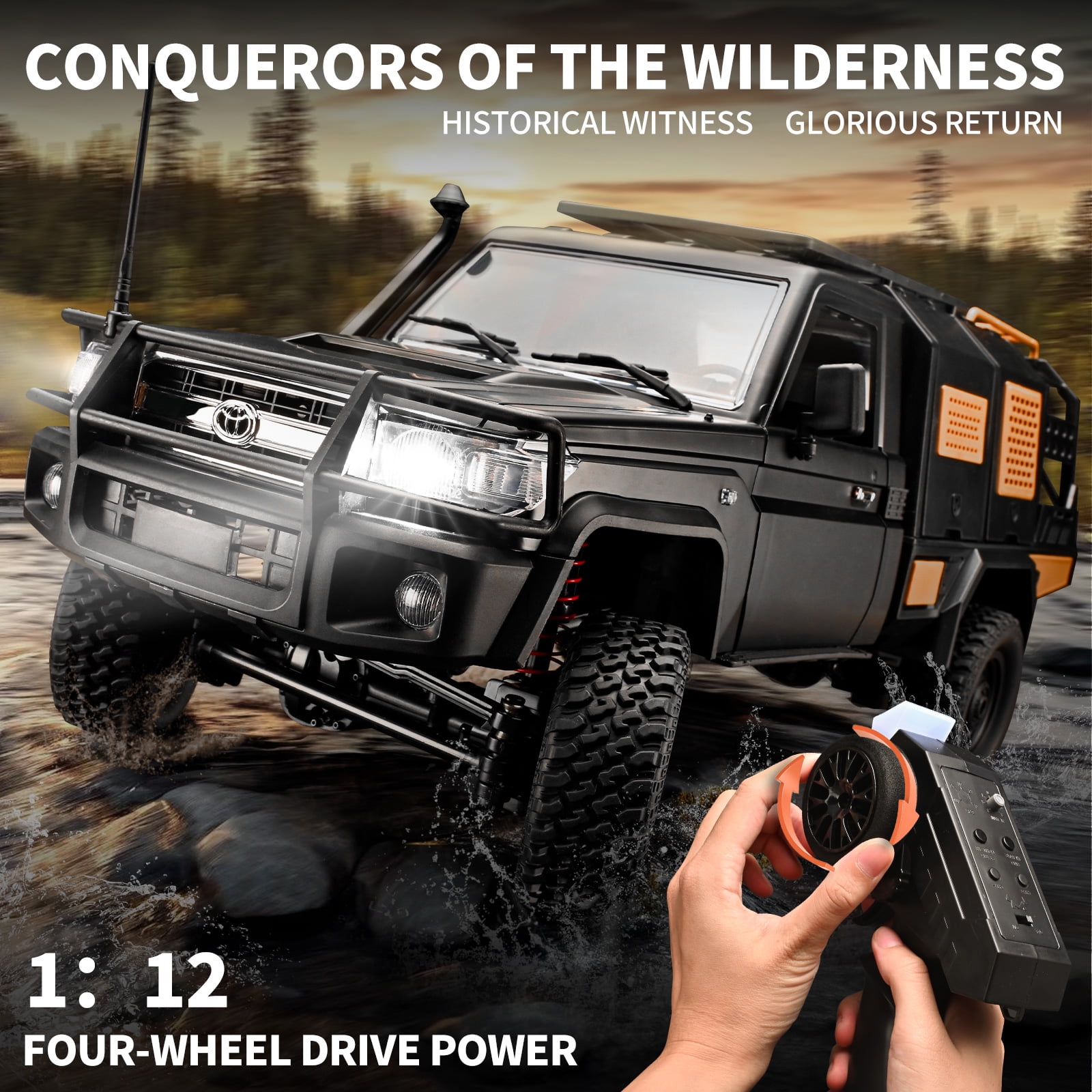 Anmyjuly MN82S 1/12 Scale Toyota RC Rock Crawler Truck - 2.4GHz 4WD, 2-Speed, Off-Road with 3 Upgraded 1200mAh Batteries & Gift