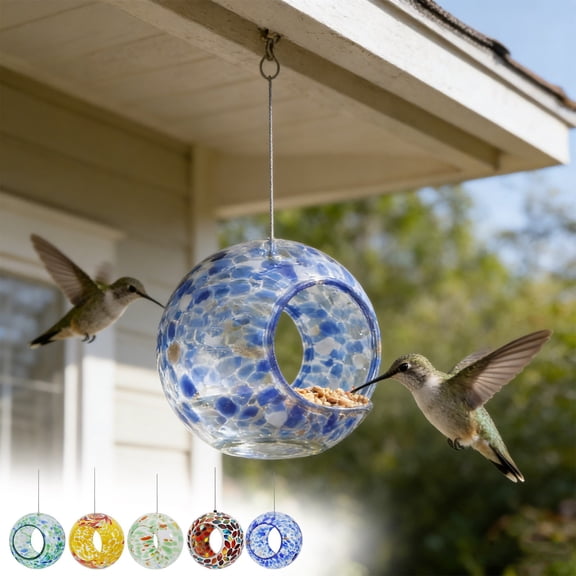 FEOLGEHLY Hanging Bird Feeder or Glass Bird Bath Bowl for Outdoor Garden Yard Outside Decoration, Plastic Bird Bath Bowl with Rust-Proof Black Chains