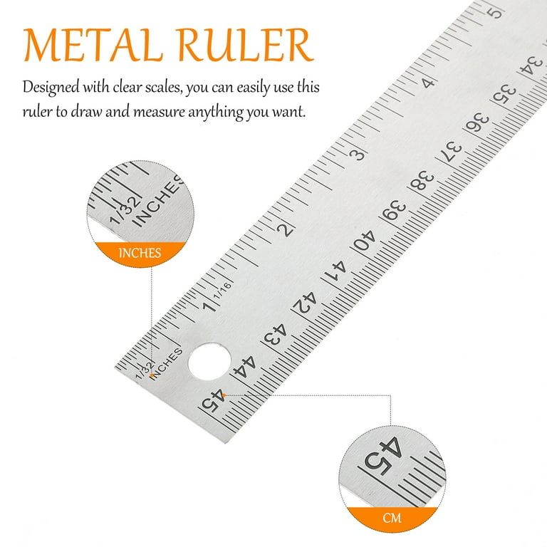 Precision Ruler Stainless Steel Cork Student Straight Edge Tool Metal with  Backing Child Office 