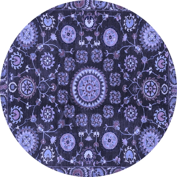 Ahgly Company Machine Washable Indoor Round Oriental Blue Traditional Area Rugs, 6' Round