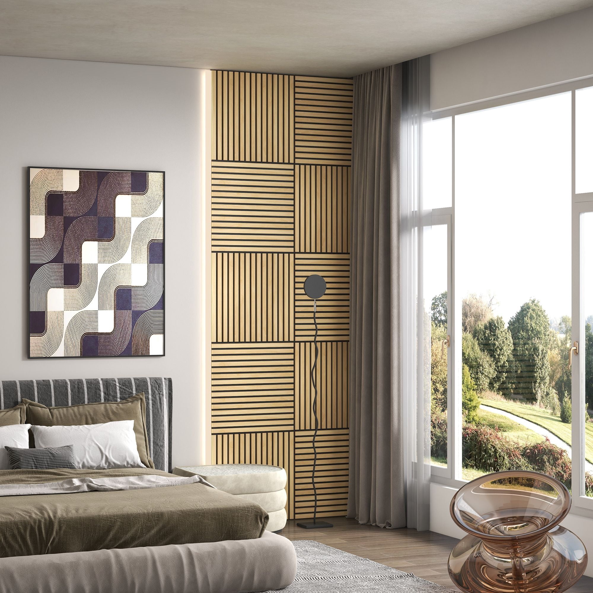 Dranite 24" x 24" Acoustic Wood Slat Panels, 4 Pack, Sound Absorbing Wall Panels for Home Decor