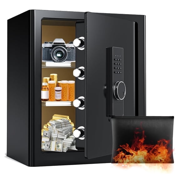 Fireproof Home Safe 2.0 Cu.ft with Digital Keypad, LED Light & Fire Bag - Orange Interior, Built-In Drawer for Cash, Jewelry, Valuables - for Home, Office, Dorm, Hotel