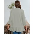 thumbnail image 7 of SHOWMALL Women's Plus Open Front Lightweight Cardigan 3/4 Sleeves Bolero Light Gray 4X Pleated Ruffles Hemline Shrugs, 7 of 7