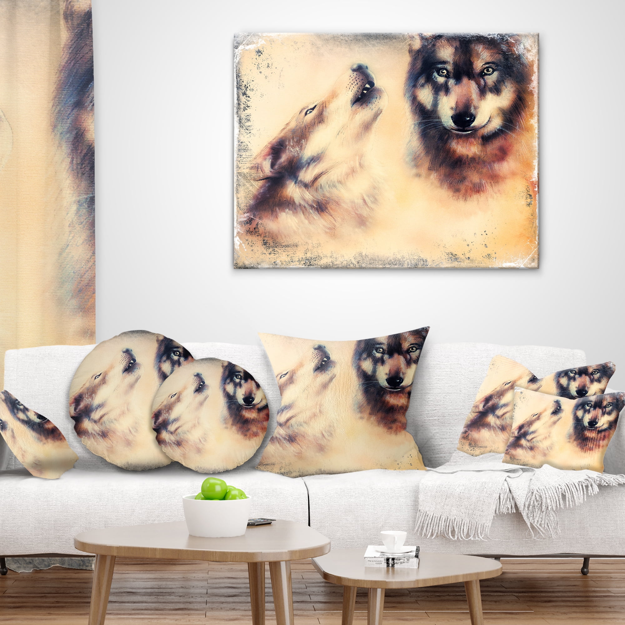 Designart Howling Wolf - Animal Throw Pillow - 12x20