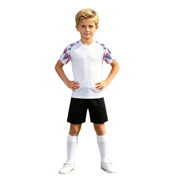 WAYUTE Kids Youth Boys 2 Piece V Neck Short Sleeve Soccer Shirt Stretchy Fit Tee Shirts and Shorts Athletic Sets Casual Clothes Sets