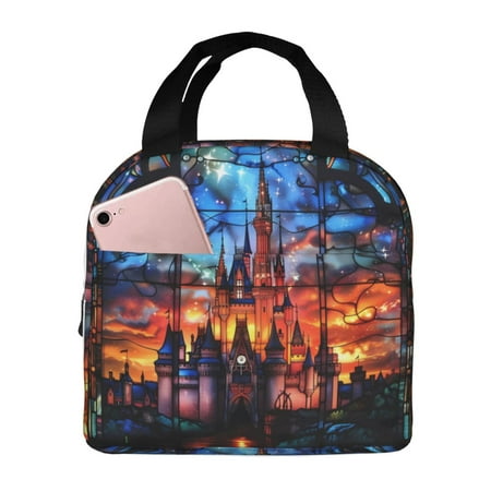 Insulated Lunch Bag for Women Men - Magical Stained Glass Castle Leakproof Cooler Lunch Box for Women Men  Lunch Tote Bags for Work School Picnic Travel