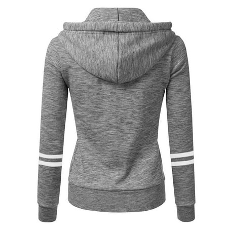 WEIYLL Womens Cardigan Sports Solid Color Zipper Hooded Jack Grey Going Out Fall Tops 2XL
