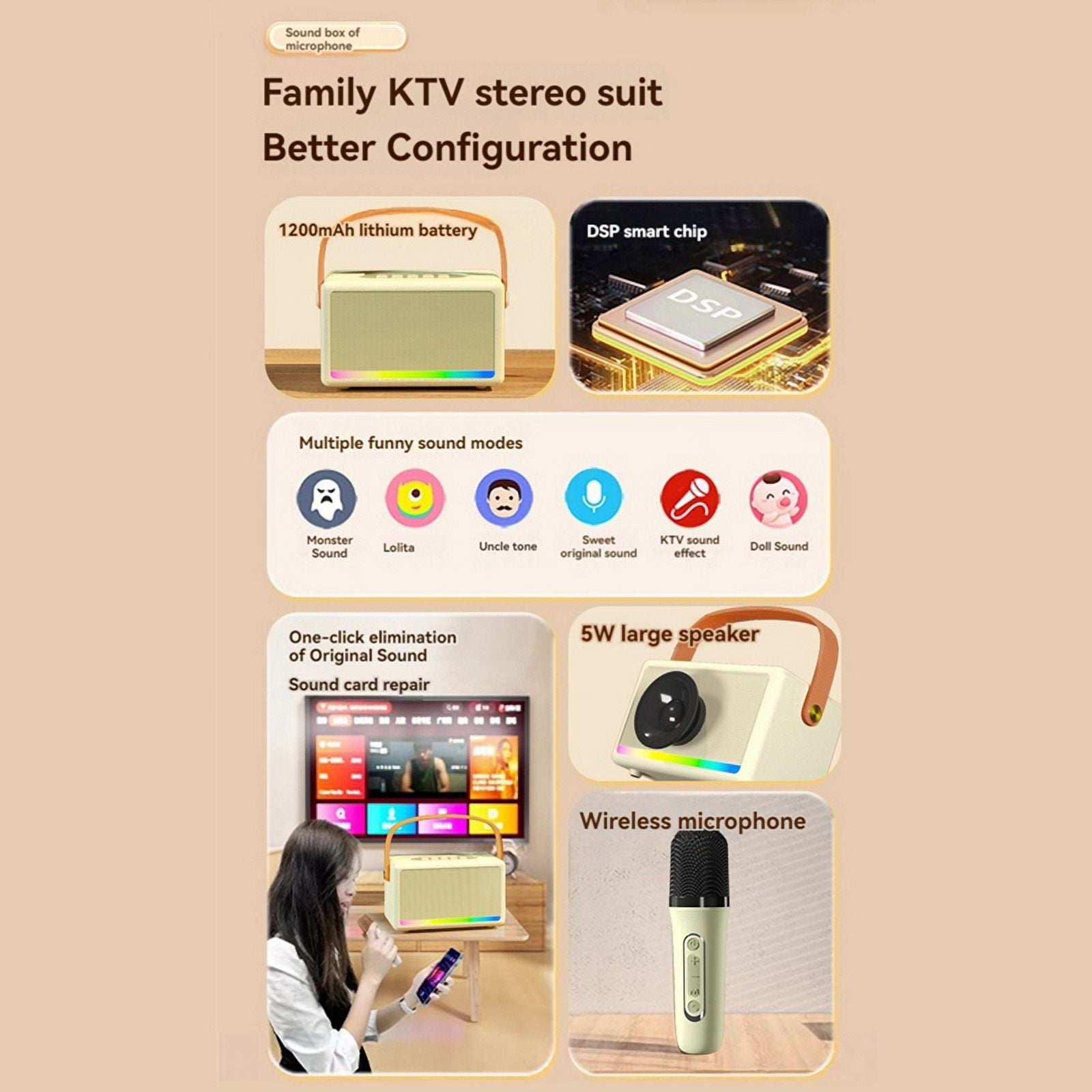 Karaoke Machine for Kids Adults Mini Portable Bluetooth Karaoke Speaker with Wireless Microphone LED Light for Banquet,C