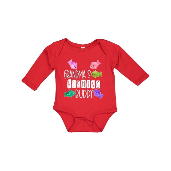 Inktastic Grandma's Fishing Buddy with Colorful Fish Boys or Girls Long Sleeve Baby Bodysuit