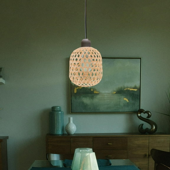 HOMEMAXS 1Pack Woven Pendant Light Shade in Beige Bamboo for Study Rooms and Bedrooms