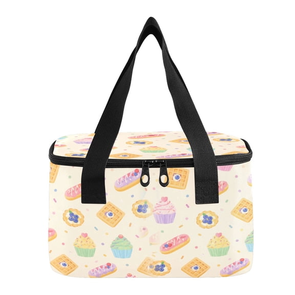 6L Insulated Lunch Bag Square Handheld Cooler Tote Joyful Sweet Dessert Pattern Reusable Thermal Bag with Polyester & Aluminum Lining for Work Picnic Travel