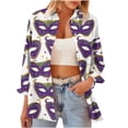thumbnail image 5 of Sexlip Womens Mardi Gras Mask Print Blouse Button Front Design Soft Fabric Relaxed Silhouette for Holiday Gatherings White XXXL, 5 of 9