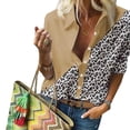 thumbnail image 2 of Gvmfive Women's Leopard Print Stitching Buttons Down Lapel Neck Long Sleeve Shirt Blouse, 2 of 4