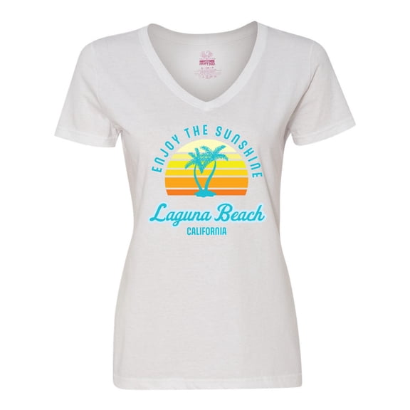 Inktastic Summer Enjoy the Sunshine Laguna Beach California in Blue Women's V-Neck T-Shirt