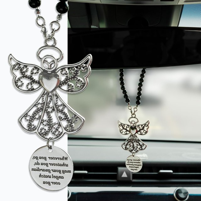 Metal Angel Wings Car Pendant,Guardian Wings Mirror Hanger,Rear View Decor Charm Christian Gift